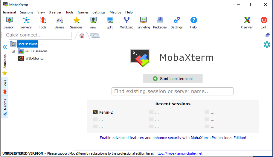 MobaXTerm initial screen